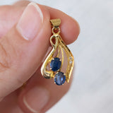 Collana vintage in oro 14K con pendente con zaffiri e diamanti, anni ‘70/‘80