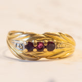 Anello vintage in oro 18K con rubini, anni ‘60/‘70