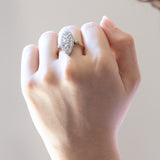 Vintage 18K gold navette ring with diamonds (2.80ctw approx.), 1940s / 1950s