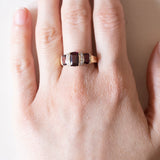 Anello vintage in oro 14K con granati viola e diamanti, anni ‘70
