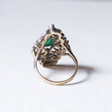 Vintage antique style ring in 18K gold and silver with emerald and diamonds, 1950s