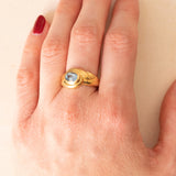 Anello vintage in oro giallo 18K con topazio azzurro (1ct ca.), anni ‘70/‘80