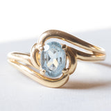 Anello vintage in oro 18K con topazio azzurro, anni ‘50/‘60