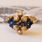 Anello vintage in oro 18K con zaffiri e diamanti, anni ‘70