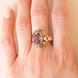 Anello vintage in oro giallo 8K con ametista (2.50ct ca.), anni ‘60/‘70