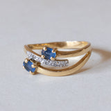 Anello vintage in oro 18K con zaffiri e diamanti, anni ‘50
