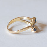Anello vintage in oro 18K con zaffiri e diamanti, anni ‘50