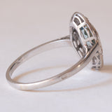 Anello Art Déco in platino e in oro bianco 18K con acquamarina e diamanti, anni ‘30