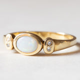 Anello vintage in oro 14K con opale e diamanti, anni ‘60/‘70