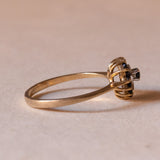 Anello vintage a cuore in oro 18K con topazi e diamante, anni ‘60/‘70