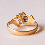 Anello vintage in oro 18K e argento con diamanti e pietra bianca, anni ‘50