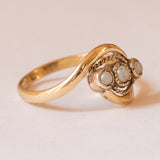 Anello Art Nouveau in oro giallo 18K con perline, anni '10/'20