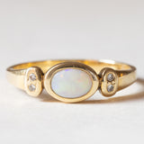 Anello vintage in oro 14K con opale e diamanti, anni ‘60/‘70