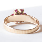 Anello retrò in oro 18K con rubini e perla, anni ‘40