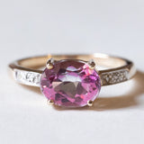 Anello vintage in oro 9K con spinello rosa e diamanti, anni ‘80