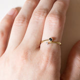 Anello contrarier vintage in oro 14K con zaffiro e diamante, anni ‘50/‘60