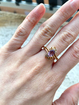 Bague vintage en or 14 carats avec topaze violette et diamants, 1950