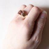 Anello vintage in oro 9K con tormaline rosa e diamanti, anni ‘80/‘90