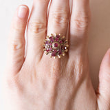 Anello vintage in oro 18K con rubini, anni ‘60/‘70