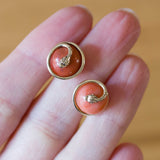 Vintage 18K gold coral earrings, 60s / 70s