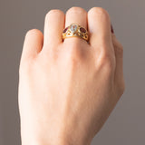 Anello vintage in oro giallo 18K con acquamarina e tormaline rosa, anni ‘60