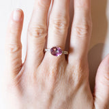 Anello vintage in oro 9K con spinello rosa e diamanti, anni ‘80