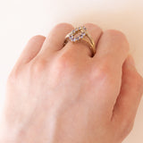 Anello vintage a navette in oro 8K con ioliti lilla e diamanti, anni ‘70