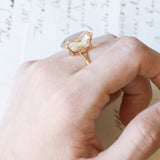 Vintage 18K Gold Cocktail Ring with Light Green Quartz, 1960s