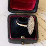 Vintage 18K gold navette ring with diamonds (2.80ctw approx.), 1940s / 1950s
