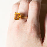 Anello vintage da cocktail in oro 18K con zaffiro arancione sintetico (7ct ca.), anni '60