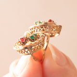 Orecchini Borbonici in oro giallo 18K con perline bianche, paste di vetro rosse e paste di vetro verdi, fine ‘800