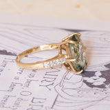 9K gold ring with green tourmaline and white stones, 1960s