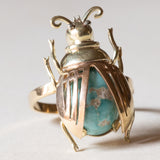 🪲 Anello convertito da copri bottone a insetto in oro 18K e in oro 14K con turchese