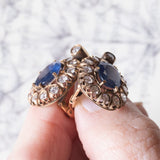Orecchini vintage in oro 18K con zaffiri (3.80ctw ca.) e diamanti (2.60ctw ca.), anni ‘70