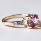 Anello vintage in oro 9K con spinello rosa e diamanti, anni ‘80