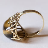 Anello vintage in oro 14K con occhio di tigre, anni ‘70