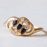 Anello vintage in oro 18K con topazi e diamanti, anni ‘50/‘60