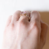 Anello vintage in oro 9K con spinello rosa e diamanti, anni ‘80