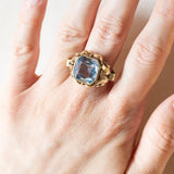 Anello vintage in oro 14K con spinello azzurro, anni ‘60/‘70