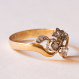 Anello vintage in oro 18K e argento con diamanti e pietra bianca, anni ‘50