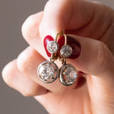Orecchini antichi in oro giallo 18K e argento con diamanti di taglio vecchia miniera (4.50ctw ca.), anni ‘10