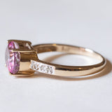 Anello vintage in oro 9K con spinello rosa e diamanti, anni ‘80