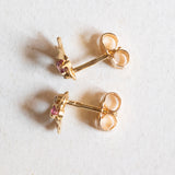 Orecchini vintage in oro giallo 18K con rubini e diamanti, anni ‘60