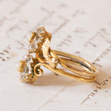 Toi et Moi antico in oro 12K con paste di vetro bianche, primi del ‘900