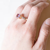 Anello vintage in oro 9K con spinello rosa e diamanti, anni ‘80