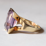 Anello vintage da cocktail in oro 14K con ametista (7ct ca.), anni ‘60/‘70