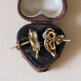 Orecchini vintage in oro 14K con opali e diamanti, anni ‘70