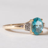Anello vintage in oro 14K con tormalina azzurra e diamanti, anni ‘80
