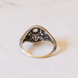 Anello di transizione Art Nouveau-Art Déco in oro 14K e argento con diamanti, anni '20/'30