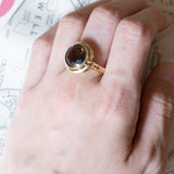 Anello vintage da cocktail in oro 14K con quarzo fumè, anni ‘60